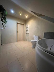a bathroom with a toilet and a sink at Sands Dom Szteklin in Szteklin