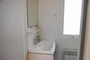 un bagno bianco con un lavandino e una finestra di Ferienpark Süderstapel - Eiderlodge 3 a Süderstapel Altre 16 foto