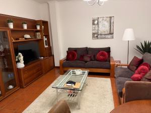 ペーゾ・ダ・レーグアにあるQuinta de São Domingos houseのソファとコーヒーテーブルのあるリビングルーム