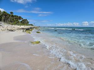 einen Strand mit Meer und Wellen in der Unterkunft Casa Armonia in Playa del Carmen