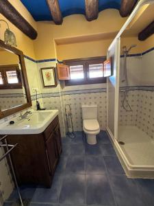 a bathroom with a sink and a toilet and a shower at Casa Rural La Tahona in Lerín