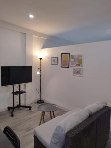 a living room with a couch and a flat screen tv at Apto Estudio I Santa Clara Centro in Antequera