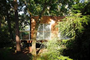 a house in the middle of a forest at Waldhaus am Meer in Lubmin +18 photos