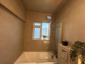 レイキャビクにあるCentral Stylish Rooms in Reykjavikのバスタブと窓のあるバスルーム