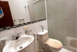 a bathroom with a sink and a toilet and a shower at Apto Puerta del Sol in Bucaramanga +12 photos