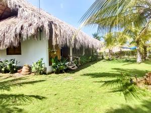 a house with a grass roof and a yard at la casablanca moñitos in Moñitos +16 photos
