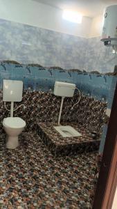 Sujata Buddha Homestay في بود جايا: حمام به مرحاضين وجدارية سمكة