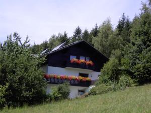 uma casa com caixas de flores nas janelas em Seidl's Ilztalfewo em Witzmannsberg