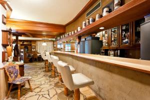 a bar with a row of chairs and a counter at Akzent Hotel Goldner Stern in Muggendorf