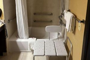 弗赖拉辛Comfort Inn & Suites Frisco East - McKinney的浴室配有白色浴缸和椅子