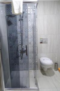 a shower in a bathroom with a toilet at Sarissa Butik Otel in Ayvacık
