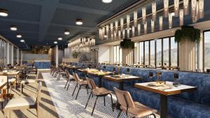 a rendering of a restaurant with tables and chairs at Mpilo Boutique Hotel in Maseru