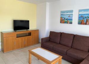 ein Wohnzimmer mit Couch und Flachbildfernseher in der Unterkunft Hotur Via Augusta in Creixell