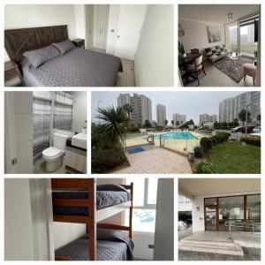 Postel nebo postele na pokoji v ubytování Acogedor Departamento frente Casino y a metros de Av Costanera