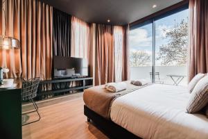 a bedroom with a large bed and a large window at Hotel Arena Select in Valencia