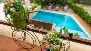 a swimming pool with a bunch of flowers next to it at Villa Nia with private pool in Trogir +63 photos