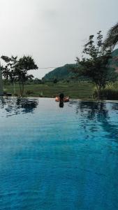 a person swimming in a pool of water at Villa Aura Lombok in Selong Belanak
