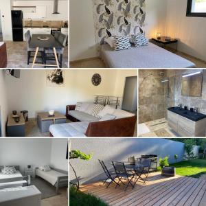 Posteľ alebo postele v izbe v ubytovaní Les Loges Florales - Logements à proximité de la rivière Réals