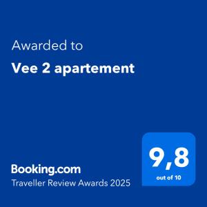 Certifikát, hodnocení, plakát nebo jiný dokument vystavený v ubytování Vee 2 apartement