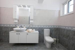 a bathroom with a sink and a toilet and a mirror at Natural Quiet Accommodation 2 - Faliraki in Kalithies +16 photos