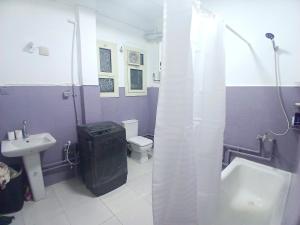 カイロにあるLively Cozy Downtown Roomの洗面台、トイレ、シャワー付きのバスルーム