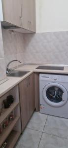 eine Küche mit Spüle und Waschmaschine in der Unterkunft Apartament Faleza Tiglina in Galaţi