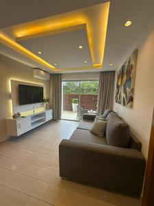Las LagunasにあるBlue Coast Apartment - Vibe Dominicusのソファと薄型テレビのあるリビングルーム