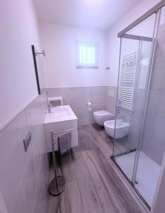 a bathroom with a sink and a toilet and a shower at Casa Palmy in Verbania +17 photos