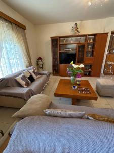a living room with a couch and a coffee table at Tharreni House, Pilona Village in vlicha