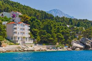 a large building on the shore of a body of water at Apartments and Room Luxury dream in Brela