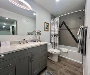 a bathroom with a sink and a toilet and a tub at Chena Pointe Retreat in Fairbanks