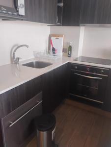 a small kitchen with a sink and a counter top at Departamento Familiar con vista al Mar in Viña del Mar