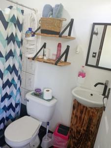 a bathroom with a toilet and a sink at Kristel Rooms in Quepos +17 photos