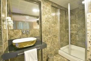 伊斯坦布尔Perada Suite & Room的带水槽和淋浴的浴室