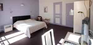 a bedroom with a bed and a room with a tv at Fasthotel Pau-Centre HOTEL ADOUR in Pau