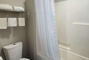 bagno con tenda da doccia bianca e servizi igienici di Days Inn & Suites by Wyndham New Iberia a New Iberia Altre 17 foto