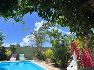 a swimming pool in a yard with plants at Chambre d'hôtes St-Exupéry -Adults Only in Cap Malheureux