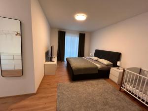 - une chambre avec un lit et un lit bébé dans l'établissement Ludwig1, à Kindsbach