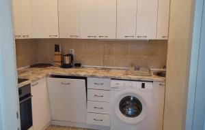 a white kitchen with a washing machine in it at Zdravka in Đenovići