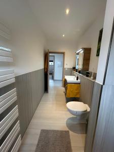 un baño con inodoro y lavabo en Haus Herzglück, en Rheinsberg