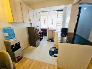 a kitchen with a counter top in a room at Treands BnB in Nakuru