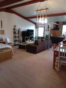 un grand salon avec un canapé et une table dans l'établissement Loft luminoso con terraza en Cangas Vigo, à Cangas