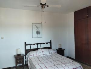 a bedroom with a bed and a ceiling fan at Primera linea playa in Vinarós