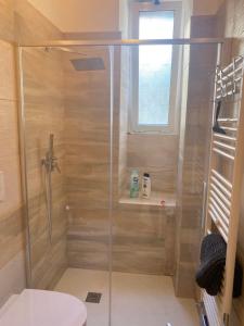 una doccia con una porta in vetro in un bagno di Testaccio Charme Apt a Roma
