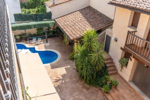 an aerial view of a backyard with a swimming pool at Hanami House Boutique 4 Estrellas Valle del Jerte in Navaconcejo