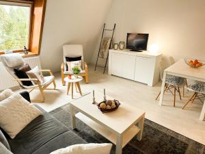 Una sala de estar con un sofá y un televisor. en Baladrias 501, en Formigal