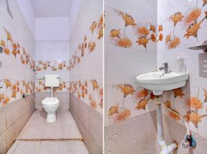 two pictures of a bathroom with a toilet and a sink at Hotel O Vinit Lodging in Nagpur