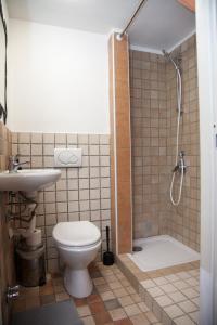 a bathroom with a toilet and a shower and a sink at le voltine in San Damiano dʼAsti