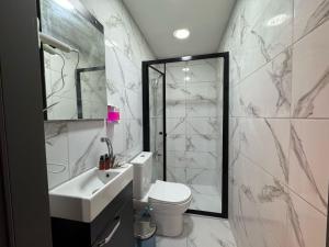 a bathroom with a sink and a toilet and a shower at Premium Palace in Istanbul