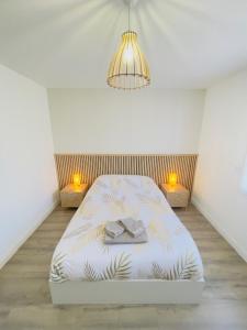 a white bedroom with a bed with two lights at Le Luxury Lodge - 8 Voyageurs - Parking et Wifi in Mulsanne +32 photos